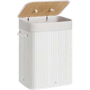 SONGMICS Bambusový kôš na bielizeň, skladací, s vyberateľnou umývateľnou podšívkou, 72L, 40x30x60cm, biely