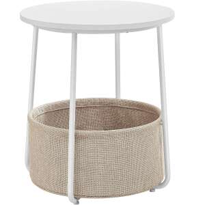 VASAGLE Masuta de cafea rotunda cu cos de stofa, stil modern, 45x50cm, alb cu bej 100432404 - Mese de cafea