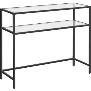 VASAGLE Masa de intrare, pe 2 nivele, blat din sticla securizata, cadru metalic, 35x100x80cm, negru 100432536 - Mese de cafea