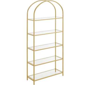 VASAGLE 5-Tier Glass Shelf, Gold, Arch Design, Bookshelf, Storage Shelf, Display Shelf - Office Furniture