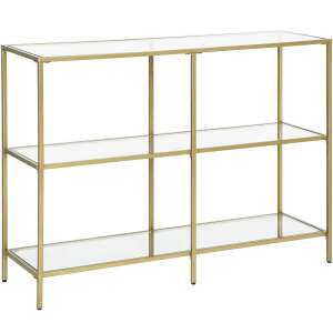 VASAGLE gold metal console table with 3 tempered glass shelves - Living Room Furniture