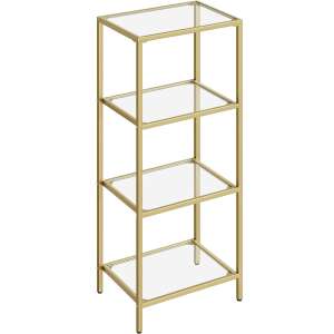 VASAGLE Стъклена рафт с 4 нива със златна метална рамка - Шкаф с рафтове