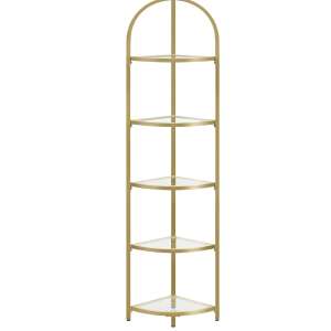 VASAGLE Raft de colt cu trepte pentru dormior, 5 etaje, din sticla securizata, cadru din otel, 28x28x158cm, auriu 100432597 - VASAGLE Dulapuri cu rafturi