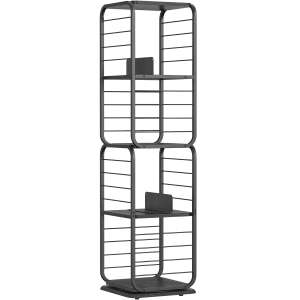 VASAGLE otočná knižnica o 360 stupňov, kovový rám, s 5 policami z MDF, 43x43x158cm, čierna