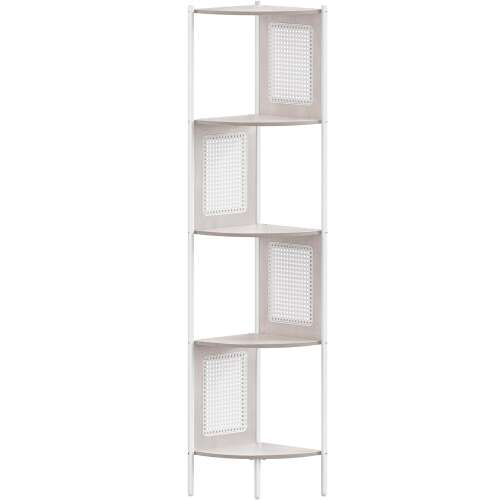VASAGLE Boho Corner Shelf, Metal Frame, MDF Shelves and Polyrattan Panels, 32x32x156cm, White 100432684