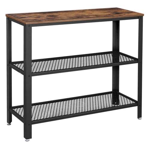 VASAGLE Masa de intrare, cadru metalic cu 3 polite din MDF, 35x102x80cm, maro rustic si negru