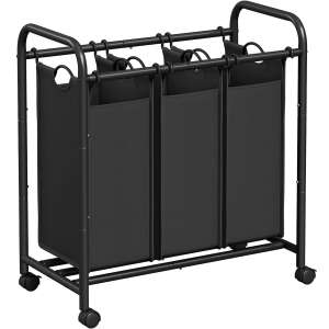 SONGMICS Laundry Sorter with 3 Removable Bags, Wheeled Metal Frame, 3x44L, 34x24x55cm, Black 100432727 - SONGMICS Laundry Basket