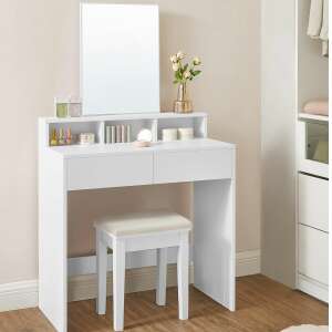 VASAGLE Dressing Table with Rectangular Mirror, 80 x 40 x 140 cm, Modern Style, White RDT113W01