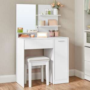 VASAGLE Dressing Table with Mirror, Cabinet and Cosmetic Drawer, 80x40x132cm, White