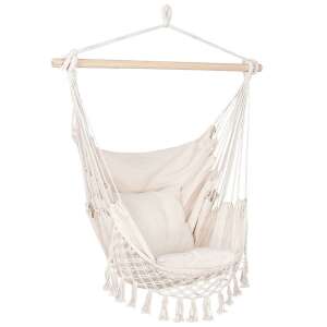 Hamac tip leagan suspendat pentru casa sau gradina HM40, crem, cu perne, 130x100cm, 150kg