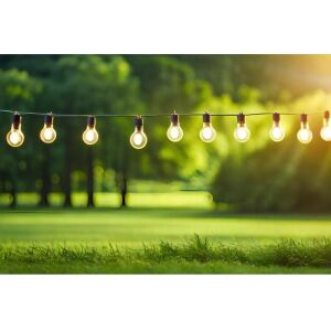 Rona LED Solar String Lights illuminating a garden - GardenLine