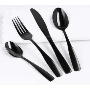 Black cutlery set, fork, knife, spoon, dinnerware, table setting - Cutlery