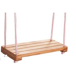 Wooden platform swing with red ropes, isolated on white background - Outdoor Swing