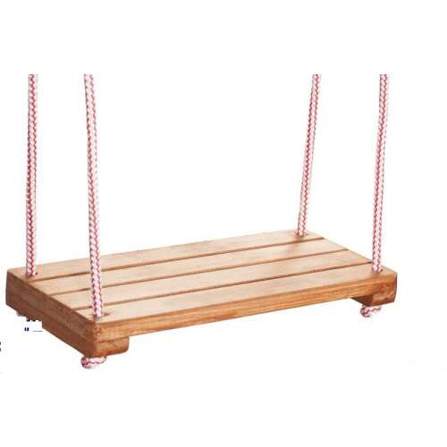 Fa platform hinta piros kötelekkel, fehér háttérben