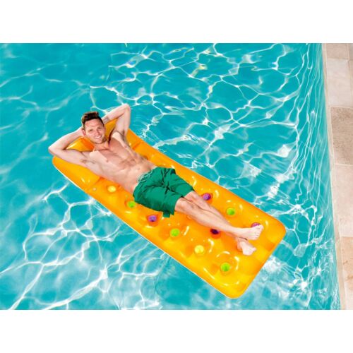 Man relaxing on a Bestway inflatable pool mattress