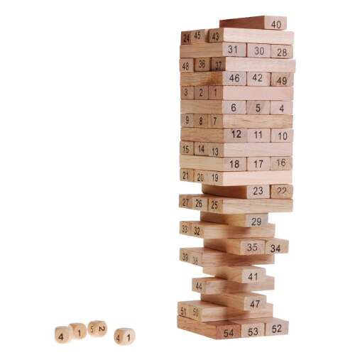 Jenga játékkészlet, fa blokkok, kockák, toronyépítő játék, családi szórakozás