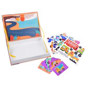 Magnetická kniha s puzzle s vozidlami, otvorená škatuľa ukazuje obsah - Hračky pre rozvoj škôlkarov