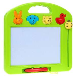 Green magnetic drawing board with animal stamps, ladybug slider, and red stylus, educational toy for kids - Drawing Boards, Writing Board
