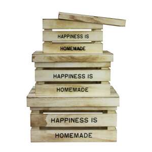 Set of 3 wooden storage boxes with 'Happiness is Homemade' inscription, perfect for organizing and decorating your home - Ramiz Storage Unit