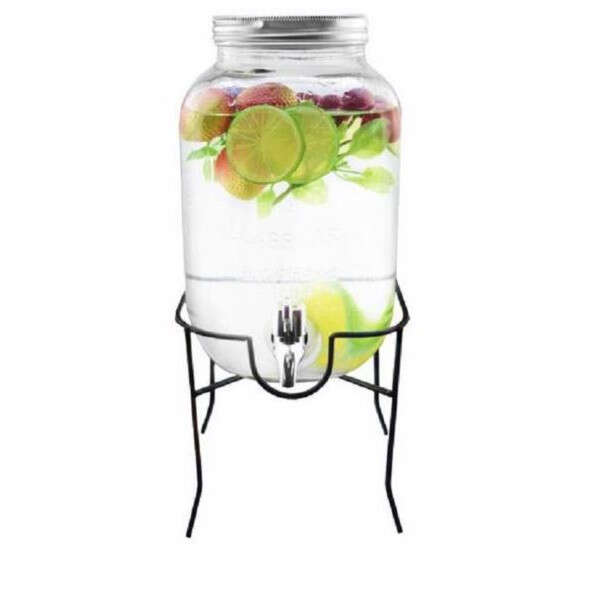 Limonádový/kokteilový sud s kohútikom a kovovým stojanom (4 litre)