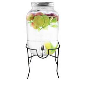 Dispenser de băuturi din sticlă de 4 litri cu suport metalic și robinet - Instrumente de bar