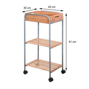 Bamboo bathroom trolley with 3 shelves and wheels, 30 x 40 x 81 cm - Furniture