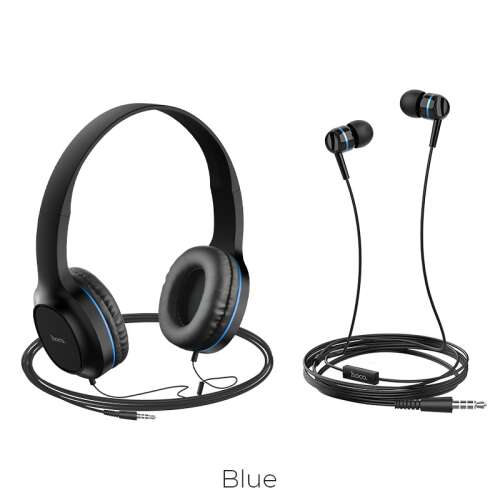Hoco W24 Enlighten vezetékes fejhallgató és fülhallgató szett mikrofonnal - Fekete/Kék 37170217