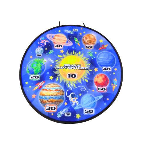 Űrkaland lövöldözős játék célpont, kerek célpont űr témával, bolygókkal, csillagokkal és űrhajóssal