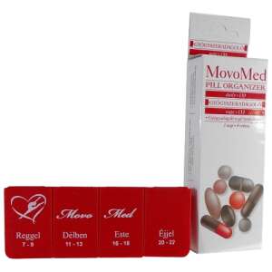 Организатор за хапчета MovoMed, дневен дозатор за хапчета с 4 отделения, червен, със сърце - Домашни грижи
