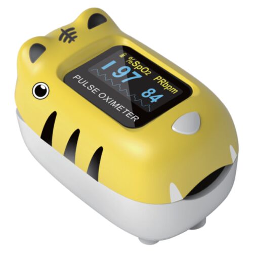 Pulsoximetru pentru copii GMed, cu clemă de deget, design tigru galben