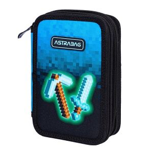 Astra 3-tier pencil case - Blue Pixel design, equipped pencil case for boys with Minecraft-inspired pixel art - Pencil Case