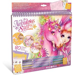 Nebulous Stars Fantasy Horses Creative Sketchbook for girls, drawing and coloring set with stencils and stickers - Activity Book, Coloring