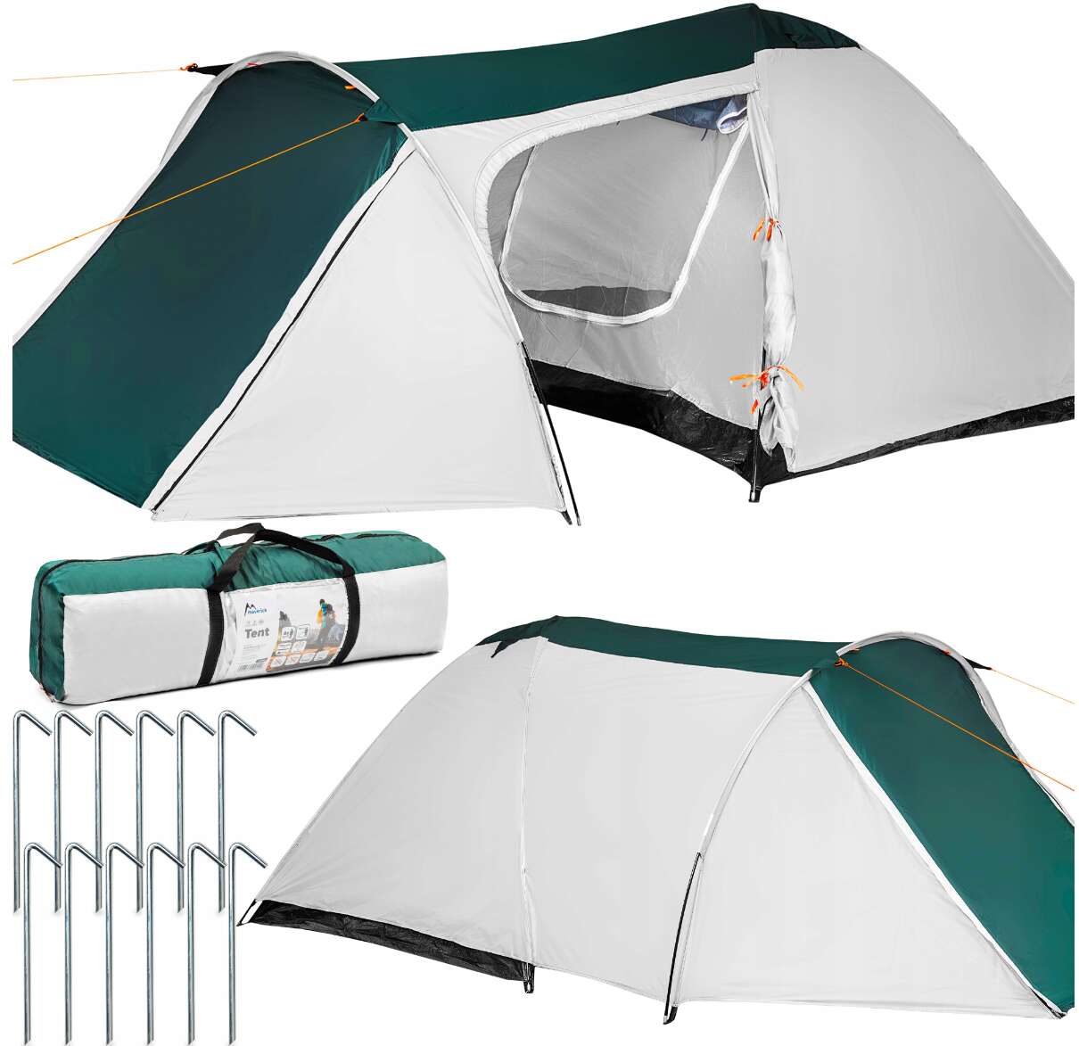Maverick 4 személyes Kempingsátor előszobával 180x310cm - fehér-zöld