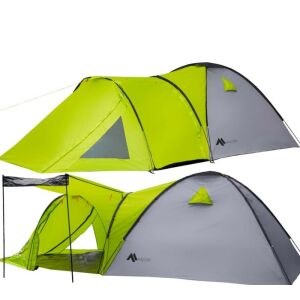 Malcom 4 Personen Kempings Zelt mit Vorzelt und Apsis 215x460cm #grau-grün 140016706 - Zelte