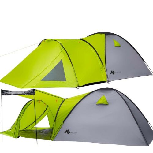 Malcom 4 Personen Kempings Zelt mit Vorzelt und Apsis 215x460cm #grau-grün 140016706