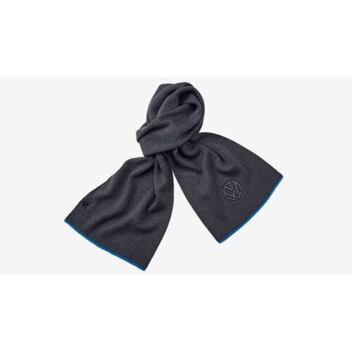 Volkswagen szürke-kék kötött sál kék szegéllyel és Volkswagen logóval