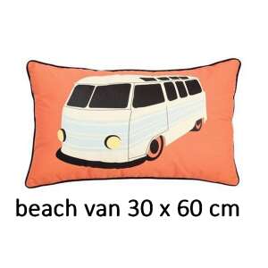 Beach Van párna "Bulli" 30 x 60 cm, narancssárga, fehér VW busz mintával - Díszpárna