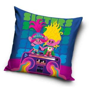 Trolls Sisters Music Pillowcase, 40x40 cm, Velour, blue with Trolls characters - Pillowcase