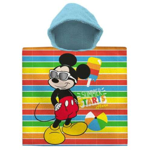 Disney Mickey Mouse Summer Beach Towel Poncho, 60x120 cm, colorful striped design with Mickey Mouse wearing sunglasses
