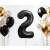 B&C Czarny Balon Numer 2 Dekoracja ze złotymi i białymi balonami