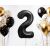B&C Čierny Balón Číslo 2 Dekorácia so zlatými a bielymi balónmi