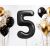 Black Number 5 Balloon Decoration with Gold and White Balloons