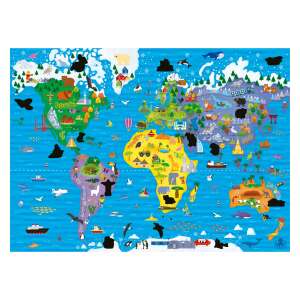 Galt Magic Puzzle World Map 50 piece puzzle completed, showing continents, countries, and oceans - Galt