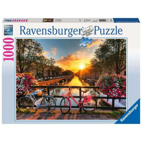 Ravensburger 1000 darabos kirakós játék, Amszterdam csatorna kerékpárokkal naplementekor