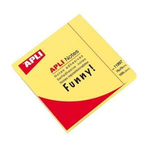 APLI Funny Notes, 75x75 mm, 100 lap, neon sárga öntapadó jegyzettömb - Jegyzettömb
