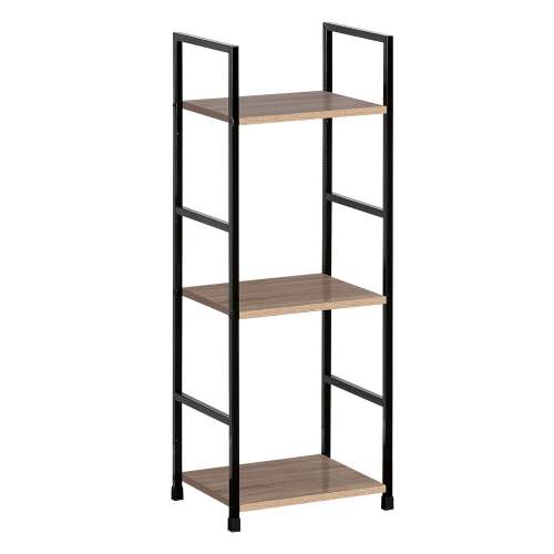 Intenso 3 polcos tároló polc, fekete fém váz tölgyfa polcokkal, 29 x 80 cm