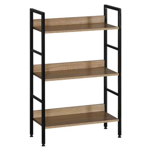 Intenso 3 polcos könyvespolc fekete fém váz és tölgy színű polcokkal