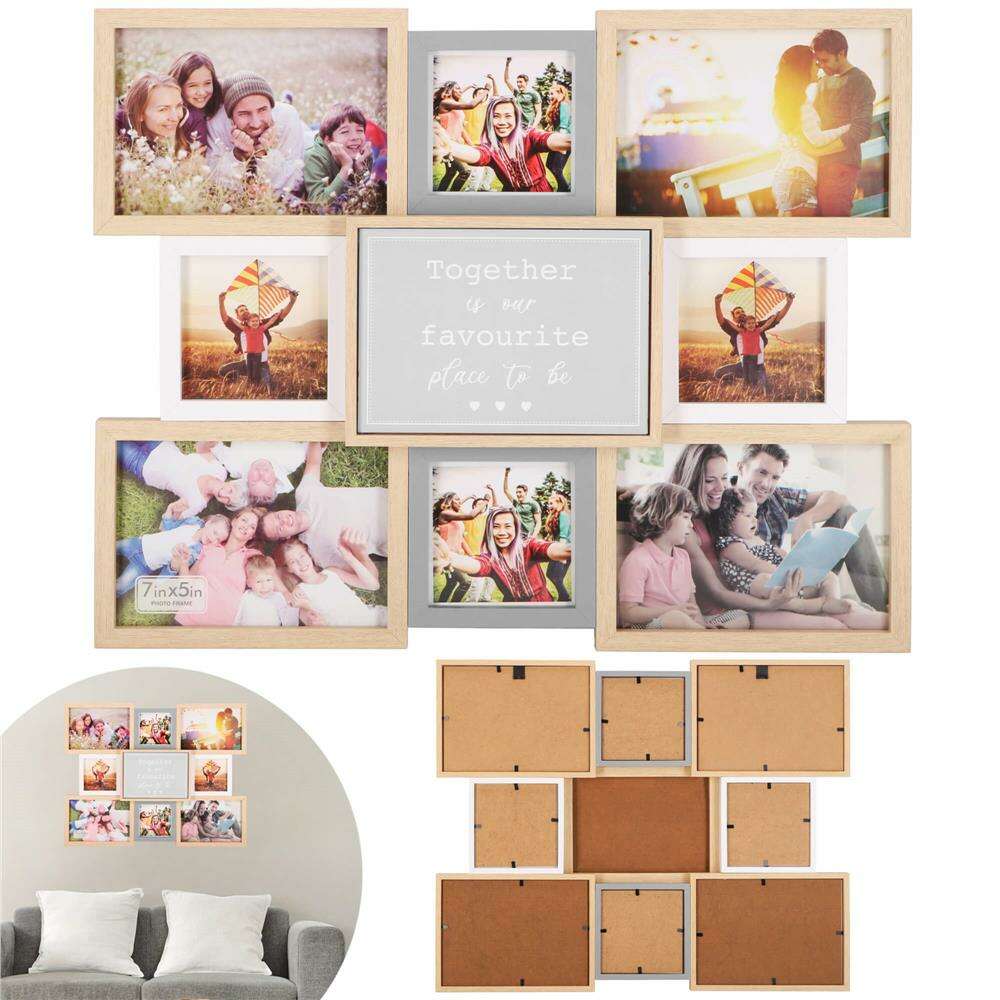 Springos Képkeret 9 fényképhez 51x40,5cm - Barna, Szürke