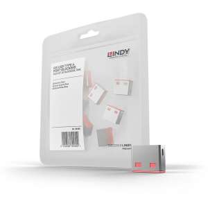 Lindy 40460 Blocaje Port USB, 10 bucăți, codate cu roșu, blocare fizică a accesului la portul USB-A, include cheie - Alte accesorii pentru calculatoare