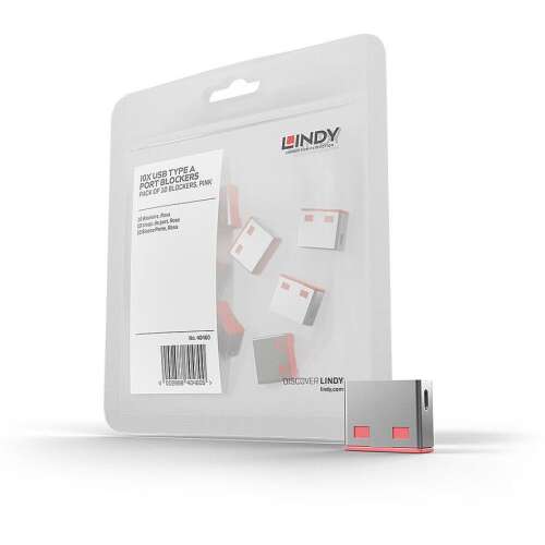 Lindy 40460 Blocaje Port USB, 10 bucăți, codate cu roșu, blocare fizică a accesului la portul USB-A, include cheie